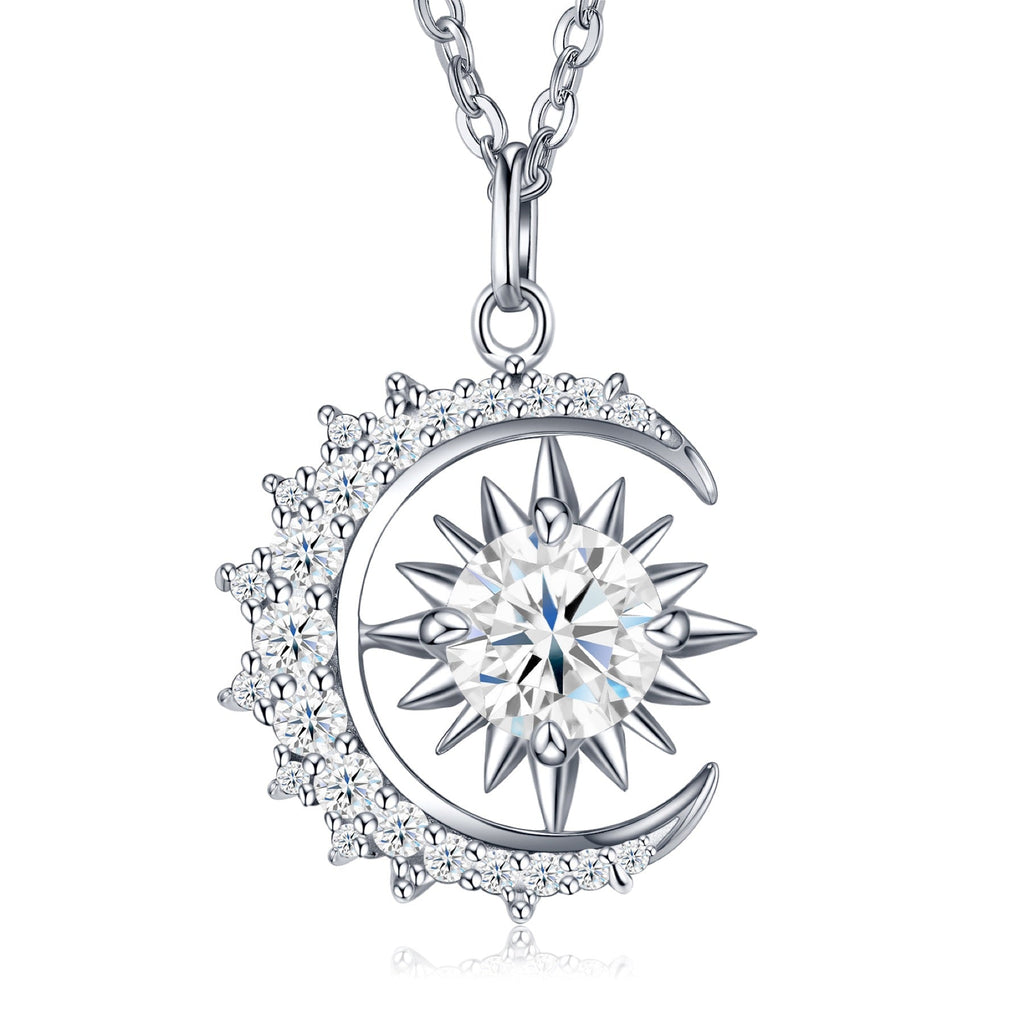 Helios Moissanite Sunburst Pendant Necklace in Sterling Silver