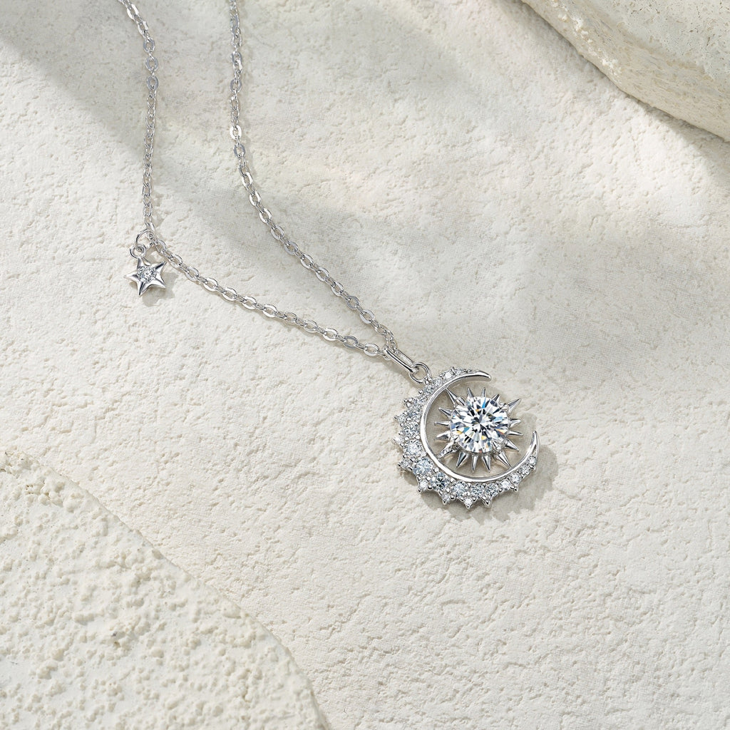Helios Moissanite Sunburst Pendant Necklace in Sterling Silver