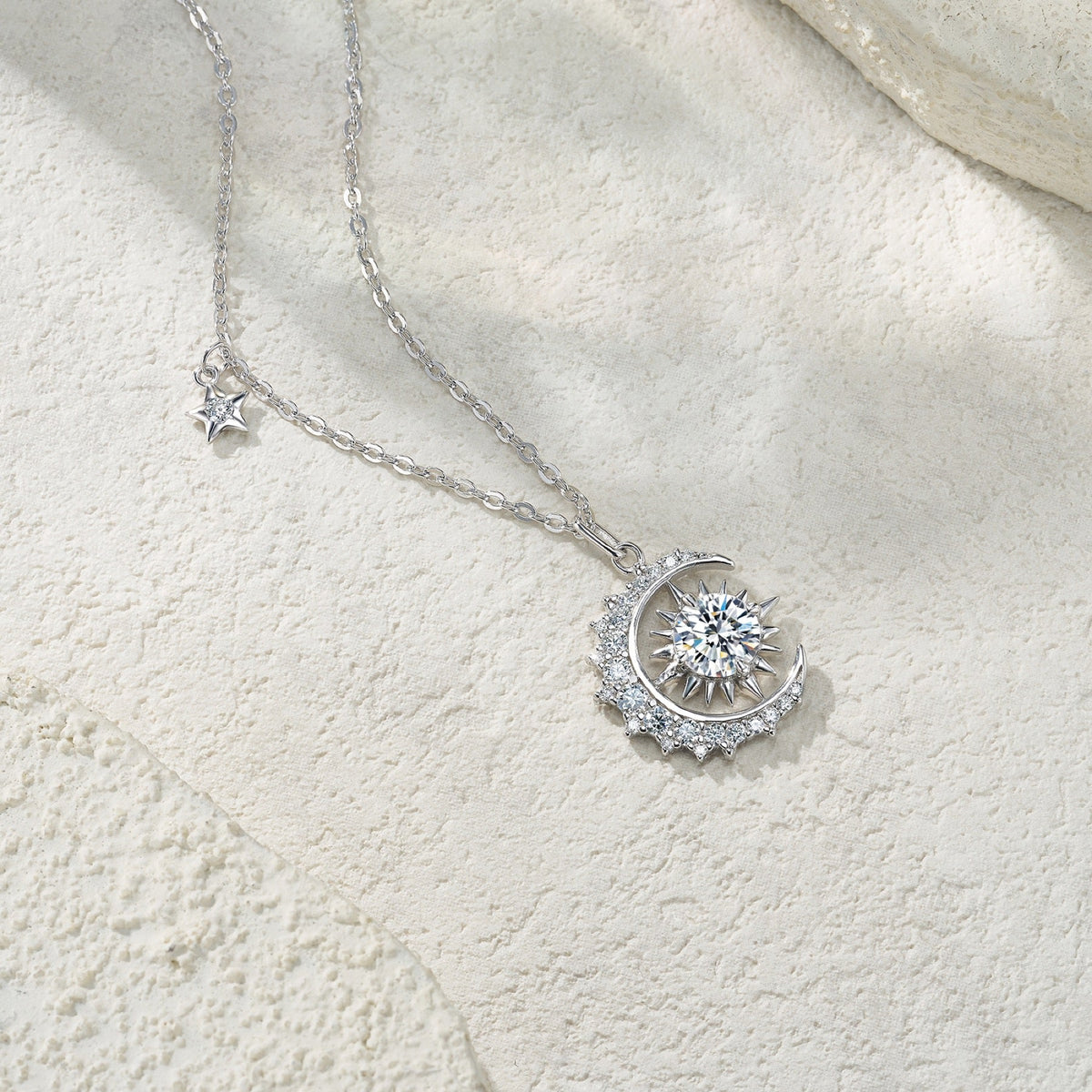 Helios Moissanite Sunburst Pendant Necklace in Sterling Silver