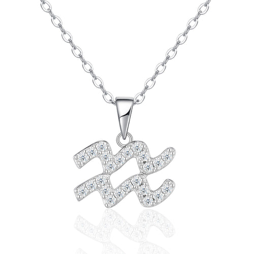 Aquarius Moissanite Zodiac Pendant Necklace in Sterling Silver
