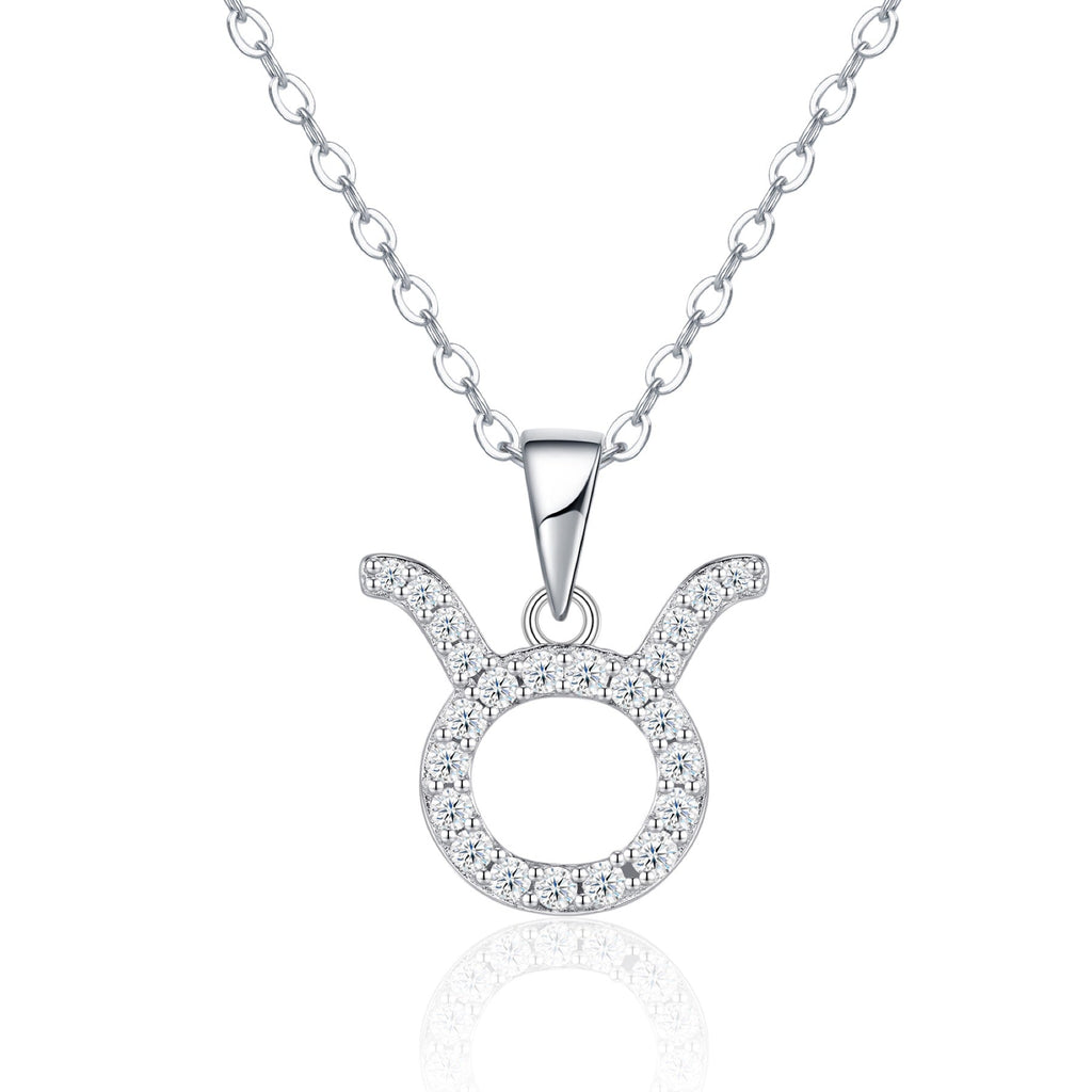 Taurus Moissanite Zodiac Pendant Necklace in Sterling Silver