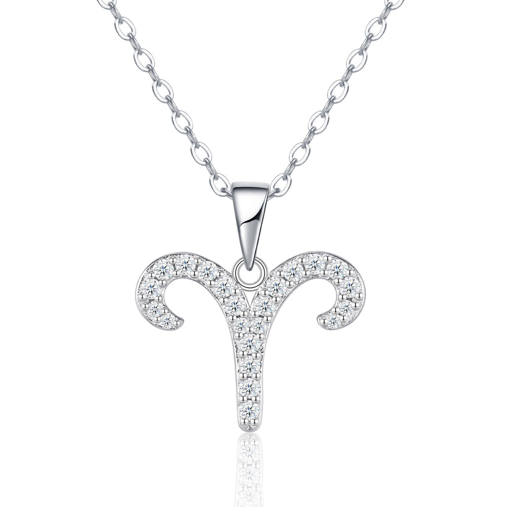 Aries Moissanite Zodiac Pendant Necklace in Sterling Silver