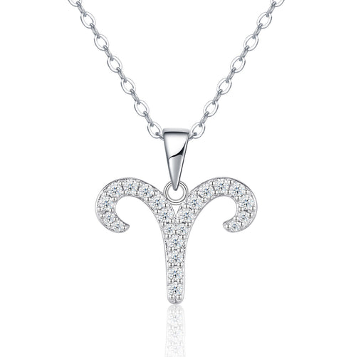 Aries Moissanite Zodiac Pendant Necklace in Sterling Silver