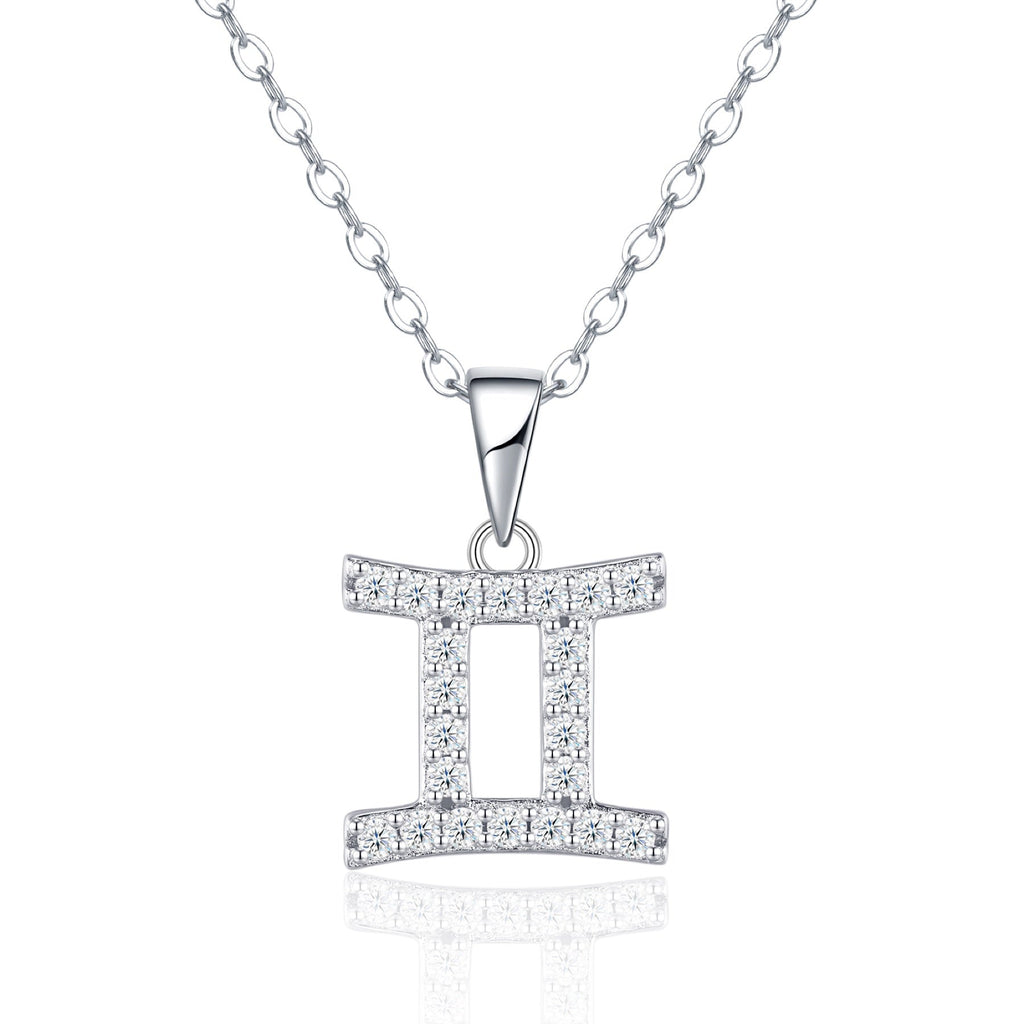 Gemini Moissanite Zodiac Pendant Necklace in Sterling Silver