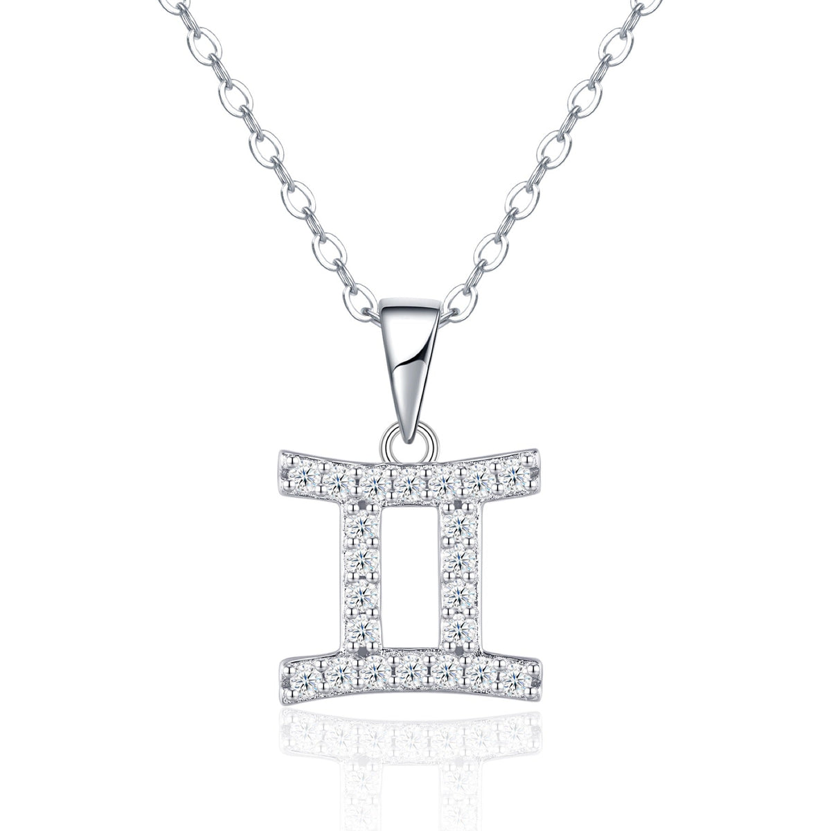 Gemini Moissanite Zodiac Pendant Necklace in Sterling Silver