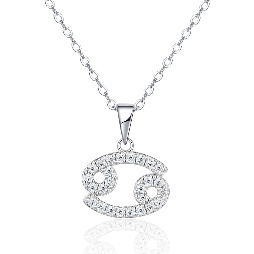 Cancer Moissanite Zodiac Pendant Necklace in Sterling Silver