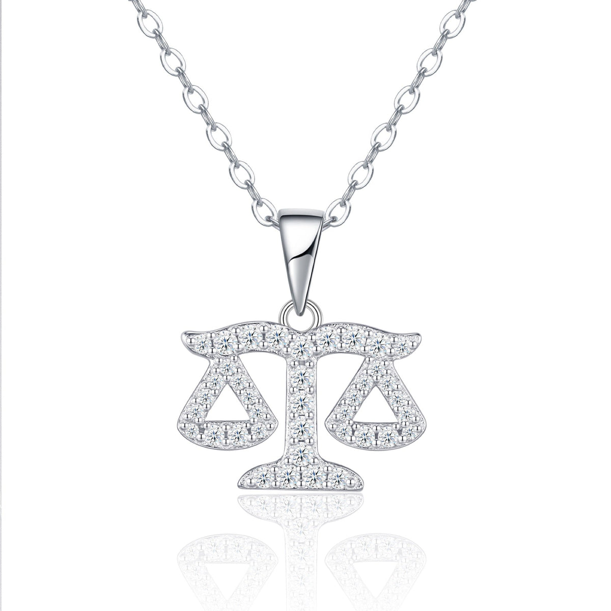 Libra Moissanite Zodiac Pendant Necklace in Sterling Silver