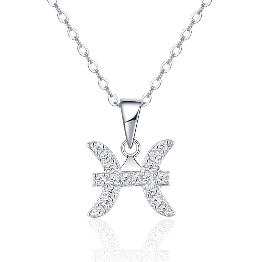 Pisces Moissanite Zodiac Pendant Necklace in Sterling Silver