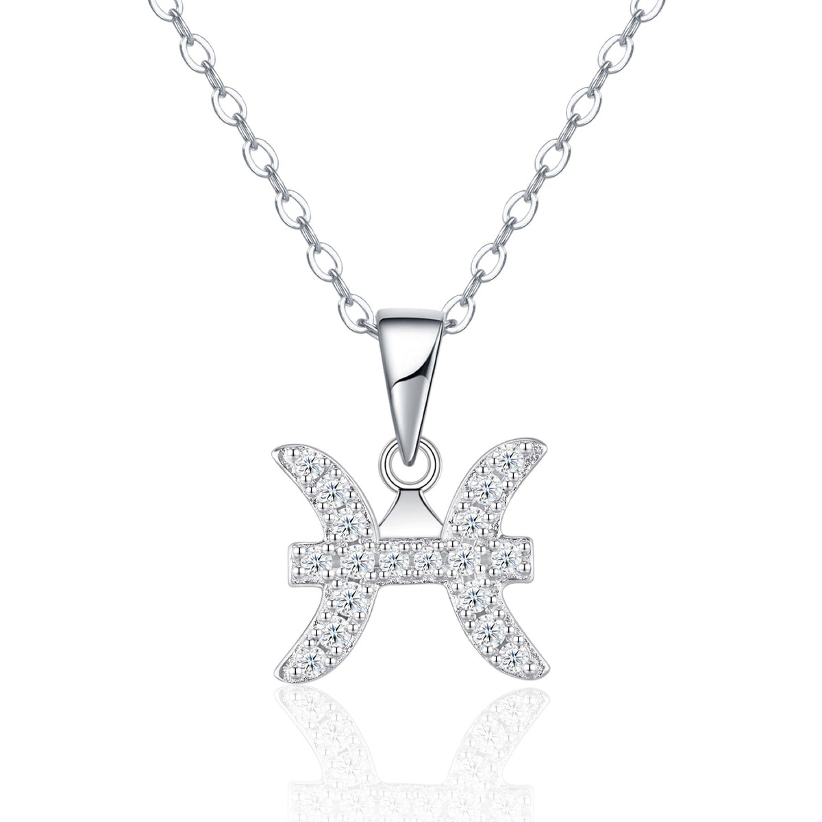 Pisces Moissanite Zodiac Pendant Necklace in Sterling Silver