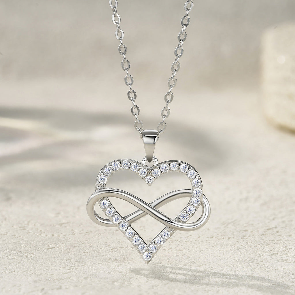 Infinity Moissanite Infinity Heart Necklace in Sterling Silver
