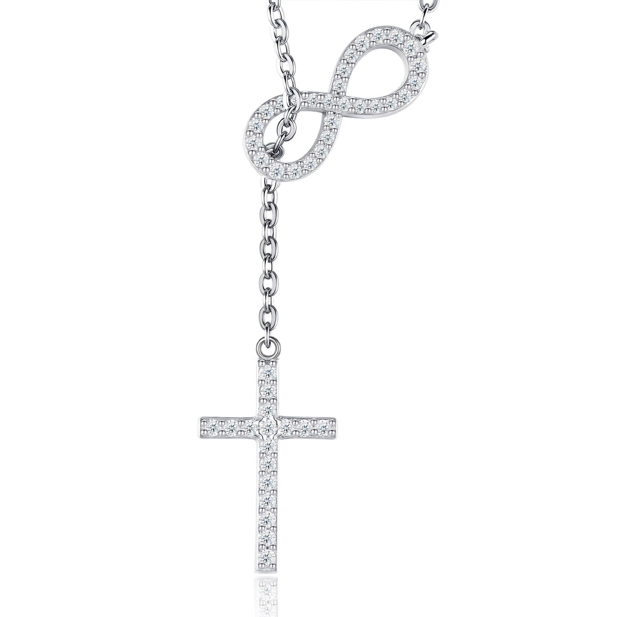 Eternal Moissanite Infinity Cross Lariat Necklace in Sterling Silver