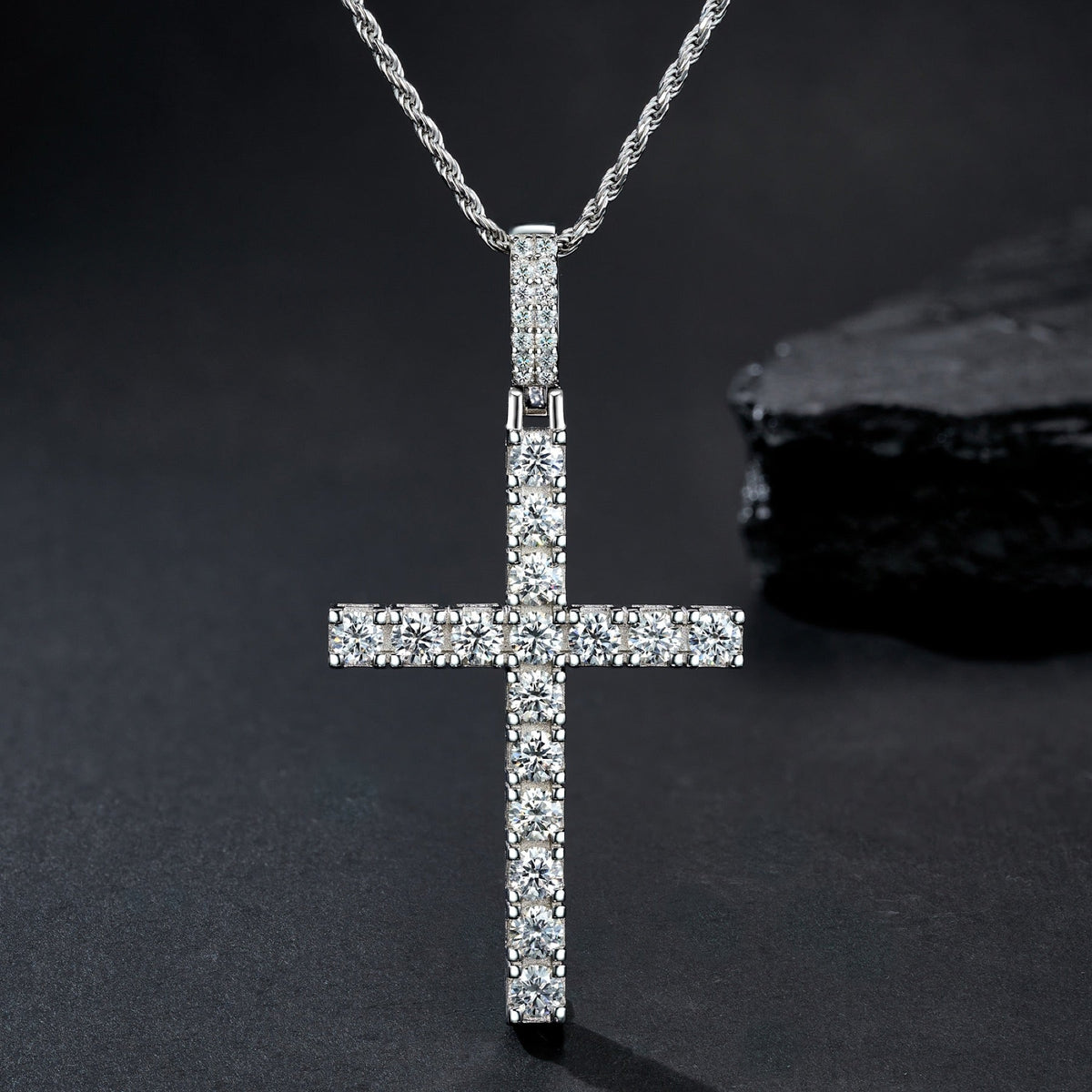 Testament Moissanite Cross Necklace in Sterling Silver