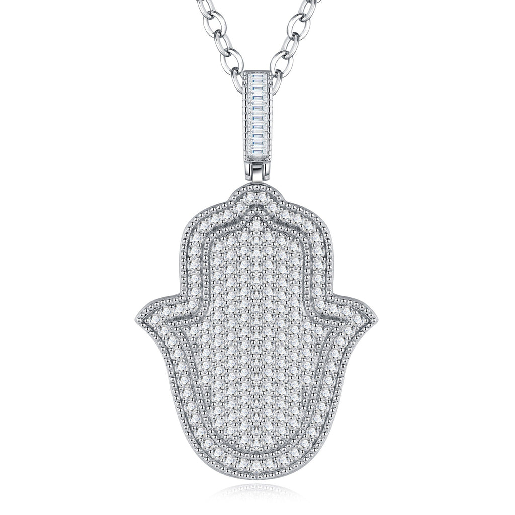 Amulet Moissanite Hamsa Pendant Necklace in Sterling Silver