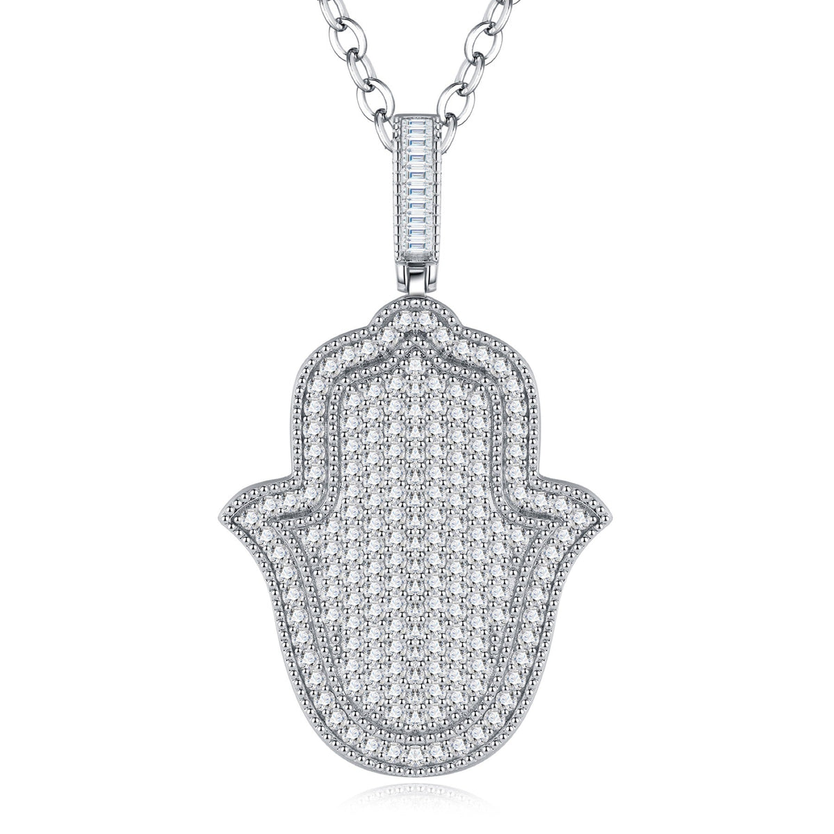 Amulet Moissanite Hamsa Pendant Necklace in Sterling Silver