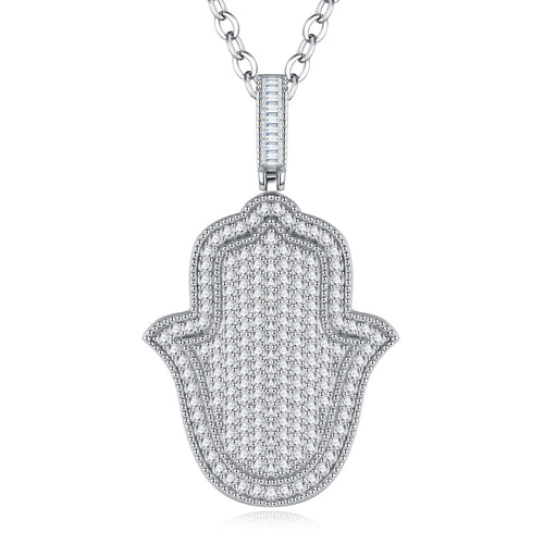 Amulet Moissanite Hamsa Pendant Necklace in Sterling Silver
