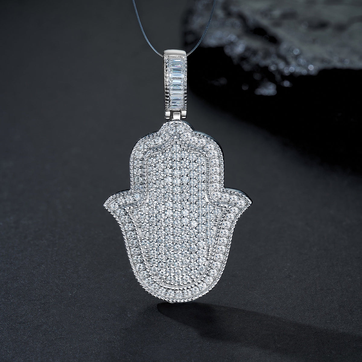 Amulet Moissanite Hamsa Pendant Necklace in Sterling Silver