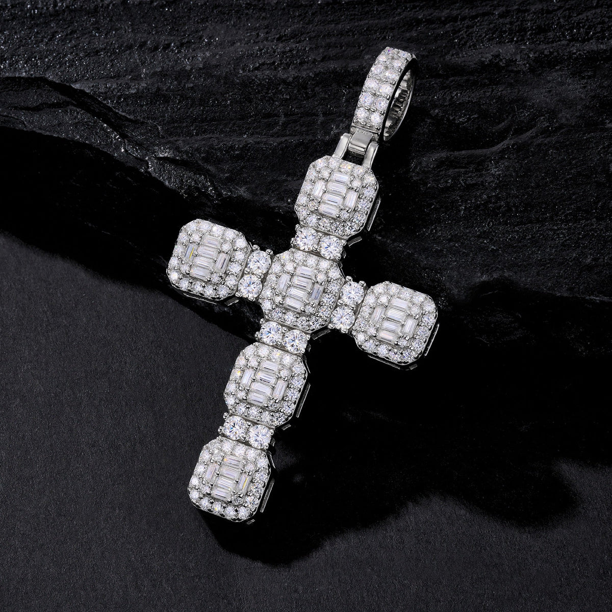 Dominion Moissanite Cross Necklace in Sterling Silver