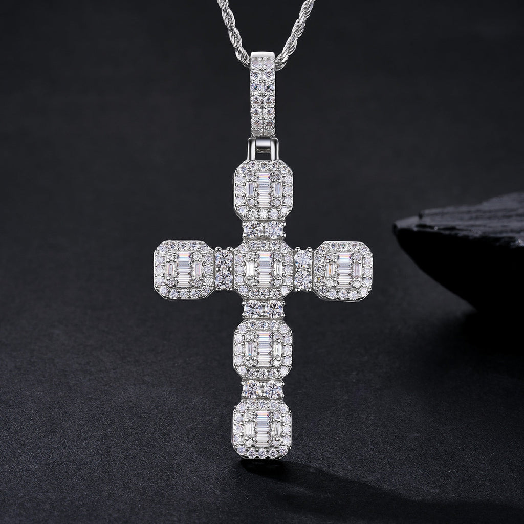 Dominion Moissanite Cross Necklace in Sterling Silver