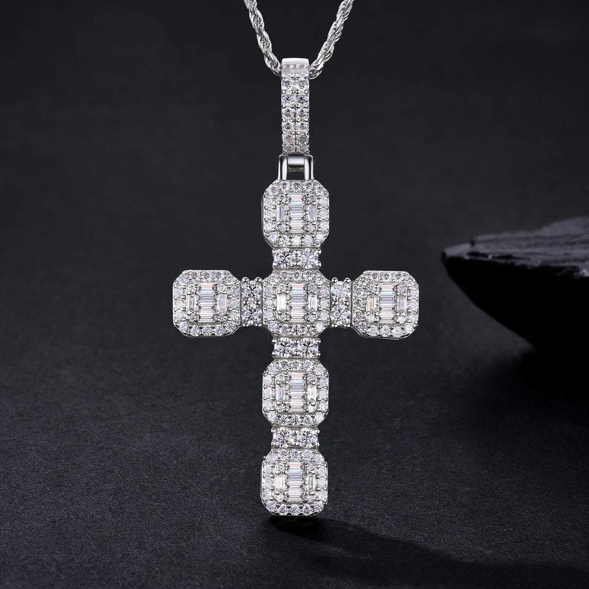 Dominion Moissanite Cross Necklace in Sterling Silver