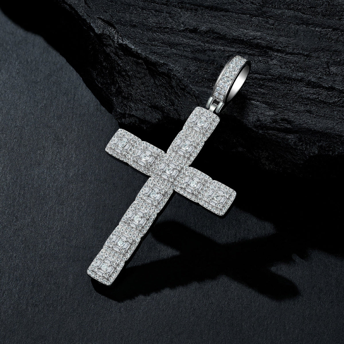 Ascension Moissanite Cross Necklace in Sterling Silver
