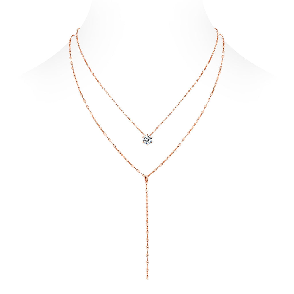 Blush 1 Carat Moissanite Layered Lariat Necklace in Rose Gold-Tone Sterling Silver