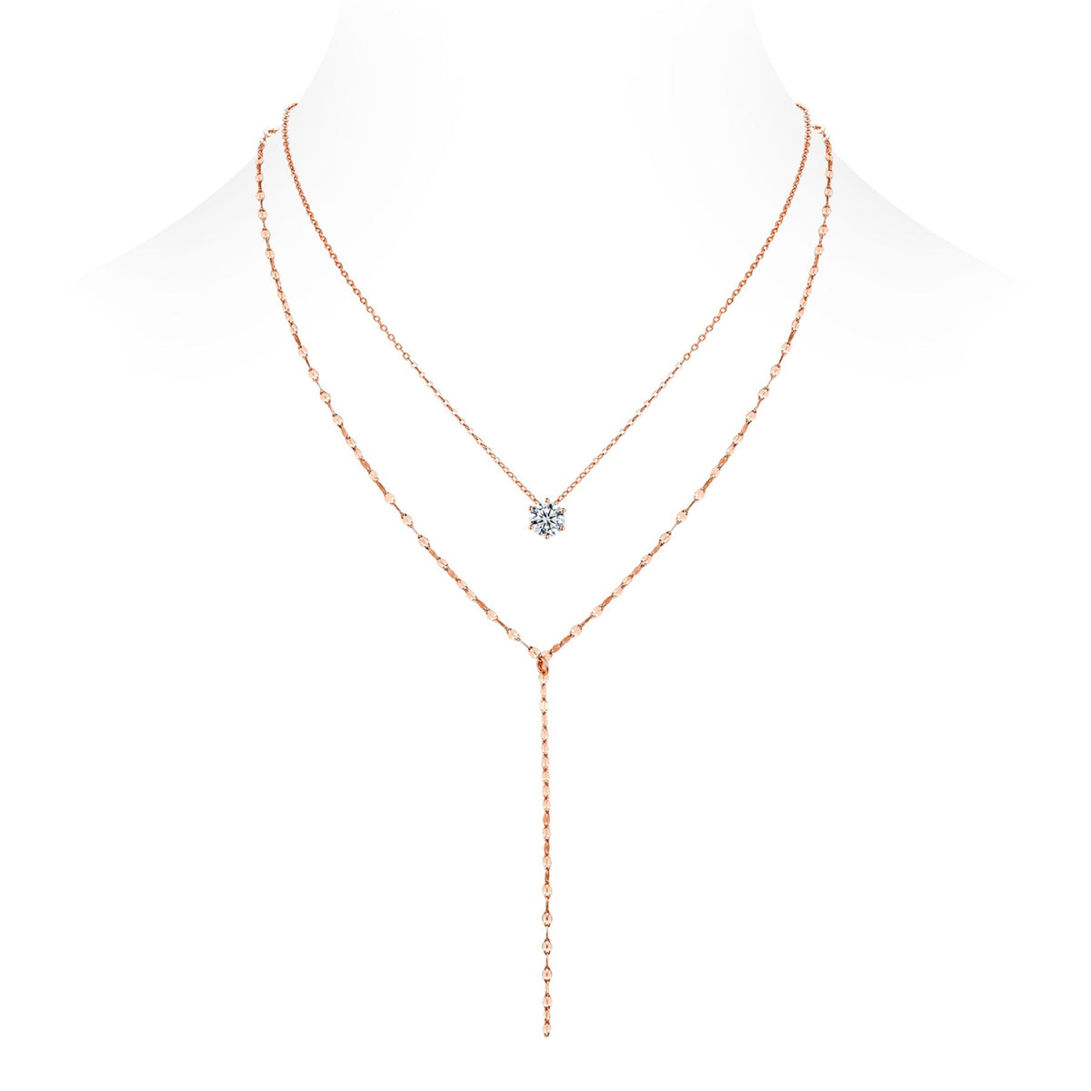 Blush 1 Carat Moissanite Layered Lariat Necklace in Rose Gold-Tone Sterling Silver