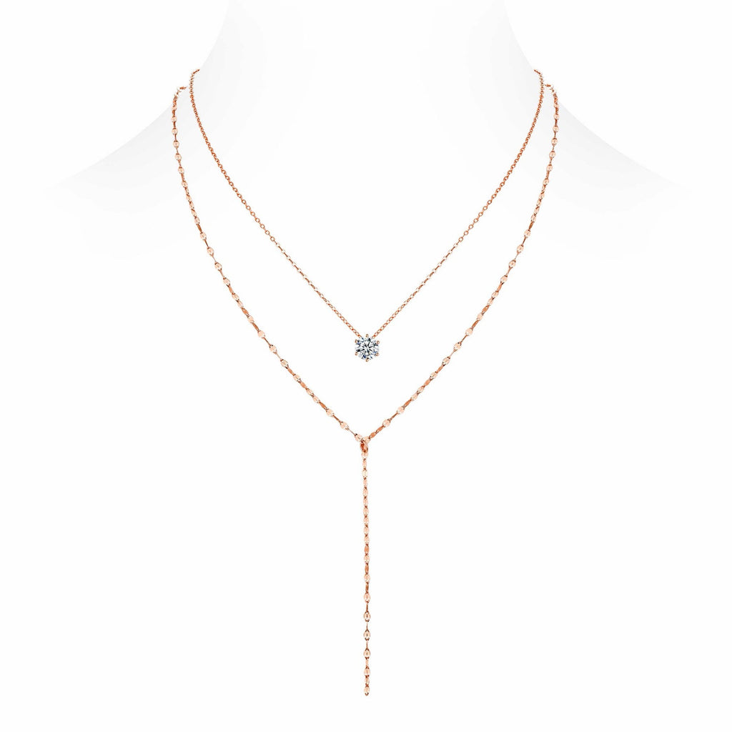Blush 1 Carat Moissanite Layered Lariat Necklace in Rose Gold-Tone Sterling Silver