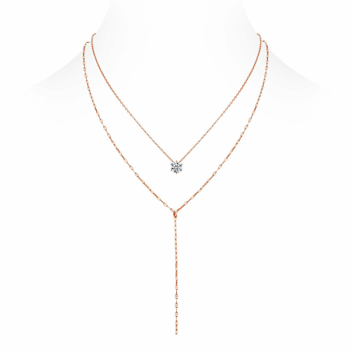 Blush 1 Carat Moissanite Layered Lariat Necklace in Rose Gold-Tone Sterling Silver
