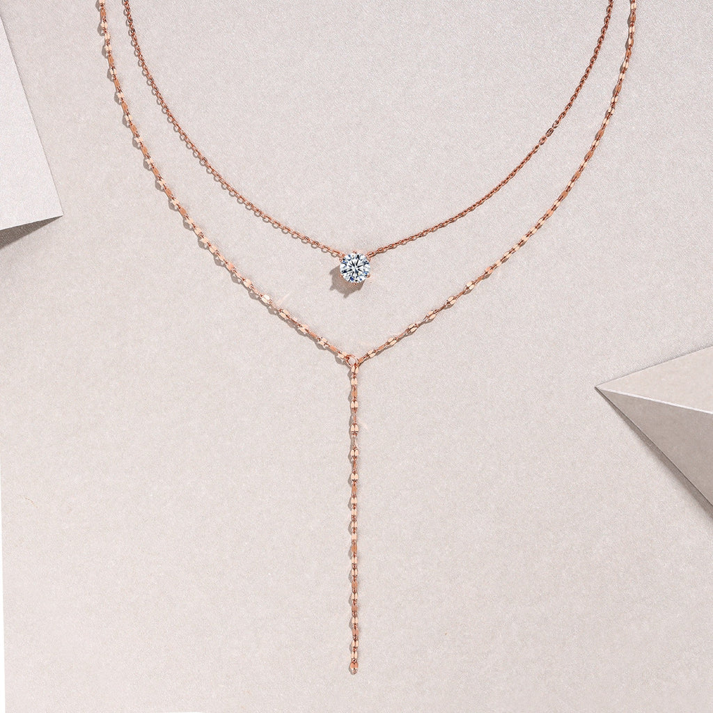 Blush 1 Carat Moissanite Layered Lariat Necklace in Rose Gold-Tone Sterling Silver