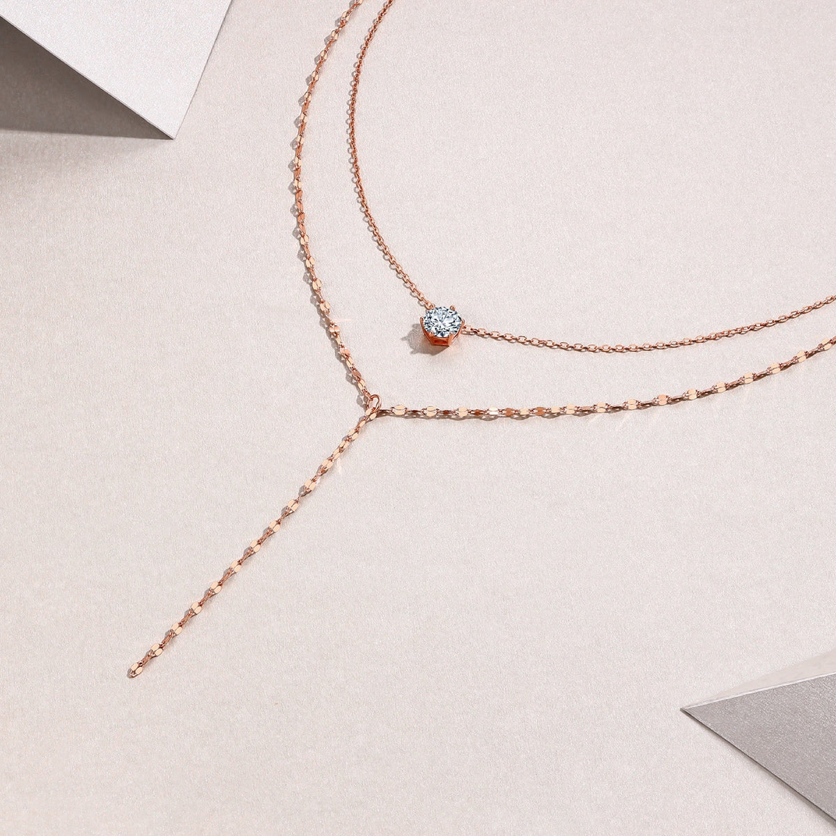 Blush 1 Carat Moissanite Layered Lariat Necklace in Rose Gold-Tone Sterling Silver