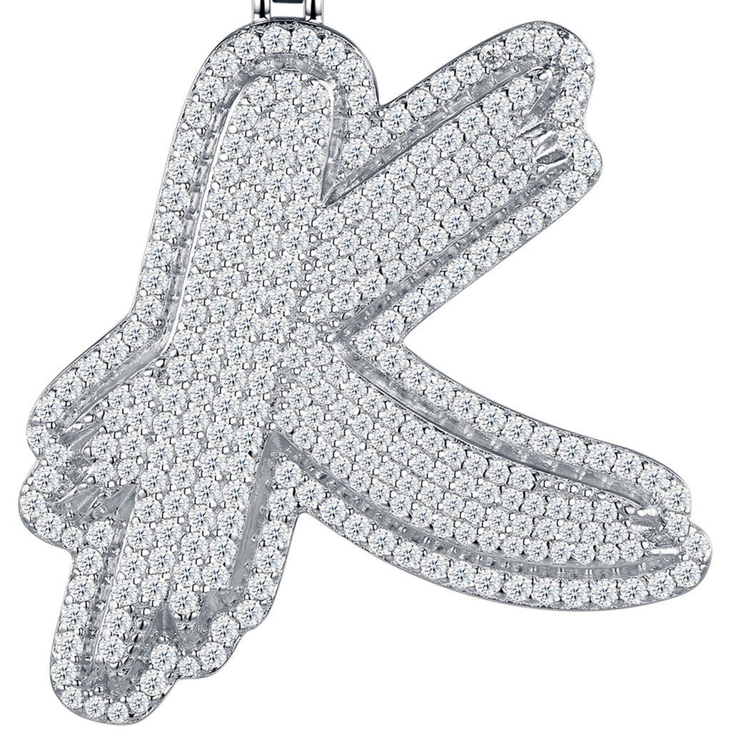 Initial K Moissanite Iced Bubble Pendant Necklace in Sterling Silver