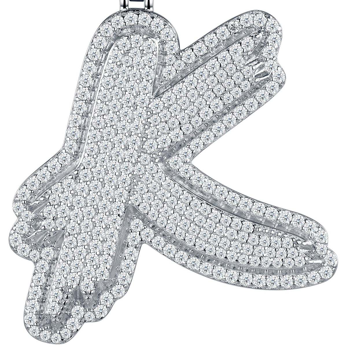 Initial K Moissanite Iced Bubble Pendant Necklace in Sterling Silver