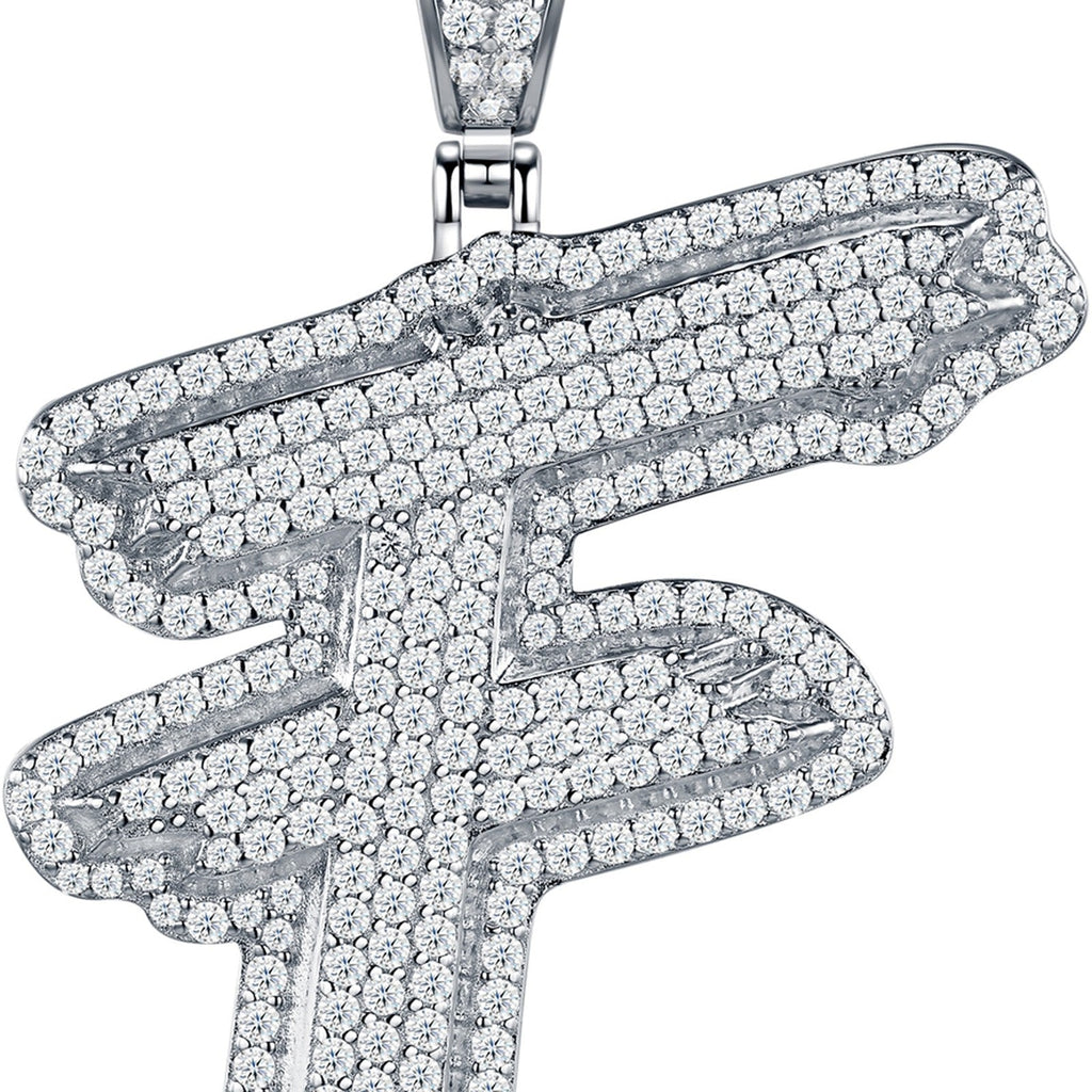 Initial F Moissanite Iced Bubble Pendant Necklace in Sterling Silver