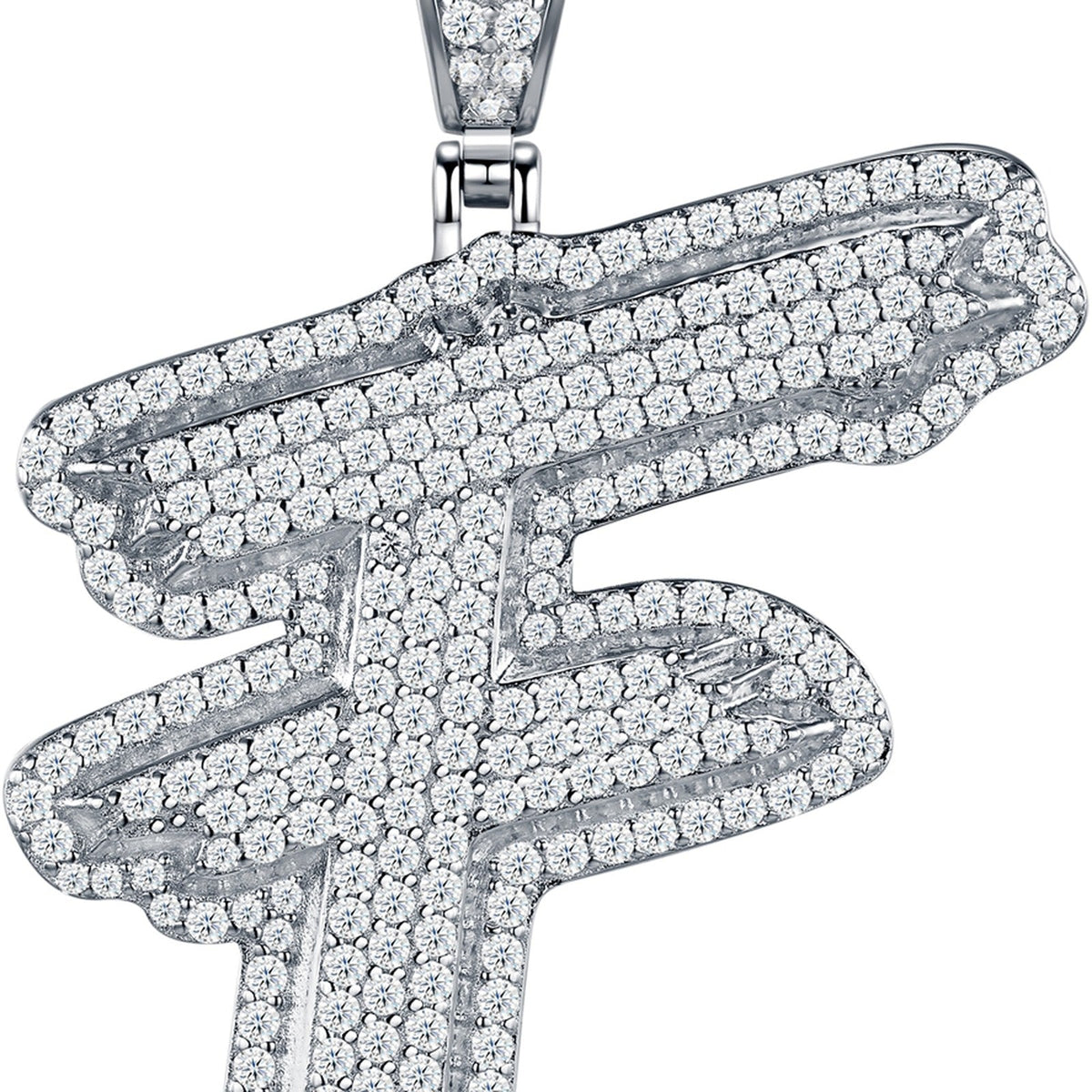 Initial F Moissanite Iced Bubble Pendant Necklace in Sterling Silver