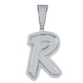 Initial R Moissanite Iced Bubble Pendant Necklace in Sterling Silver