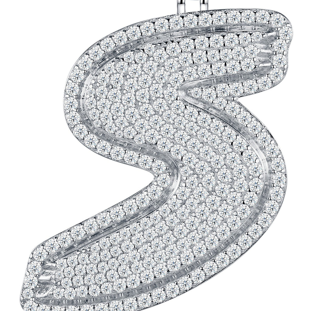Initial S Moissanite Iced Bubble Pendant Necklace in Sterling Silver