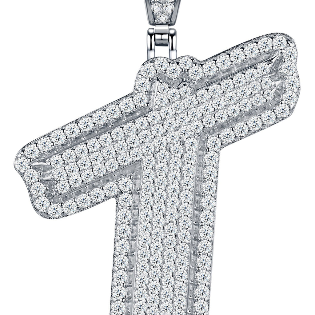 Initial T Moissanite Iced Bubble Pendant Necklace in Sterling Silver