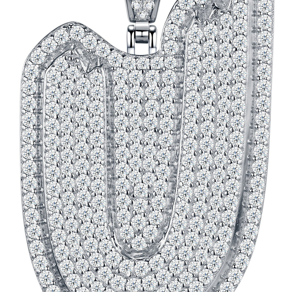 Initial U Moissanite Iced Bubble Pendant Necklace in Sterling Silver