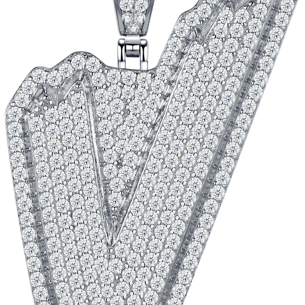 Initial V Moissanite Iced Bubble Pendant Necklace in Sterling Silver