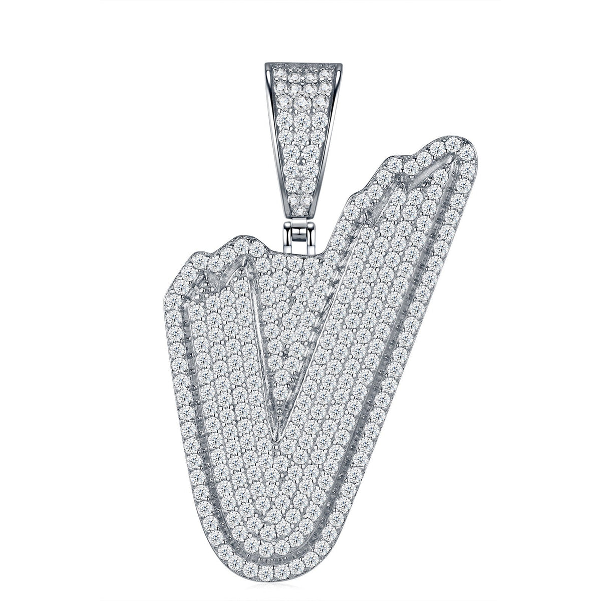Initial V Moissanite Iced Bubble Pendant Necklace in Sterling Silver