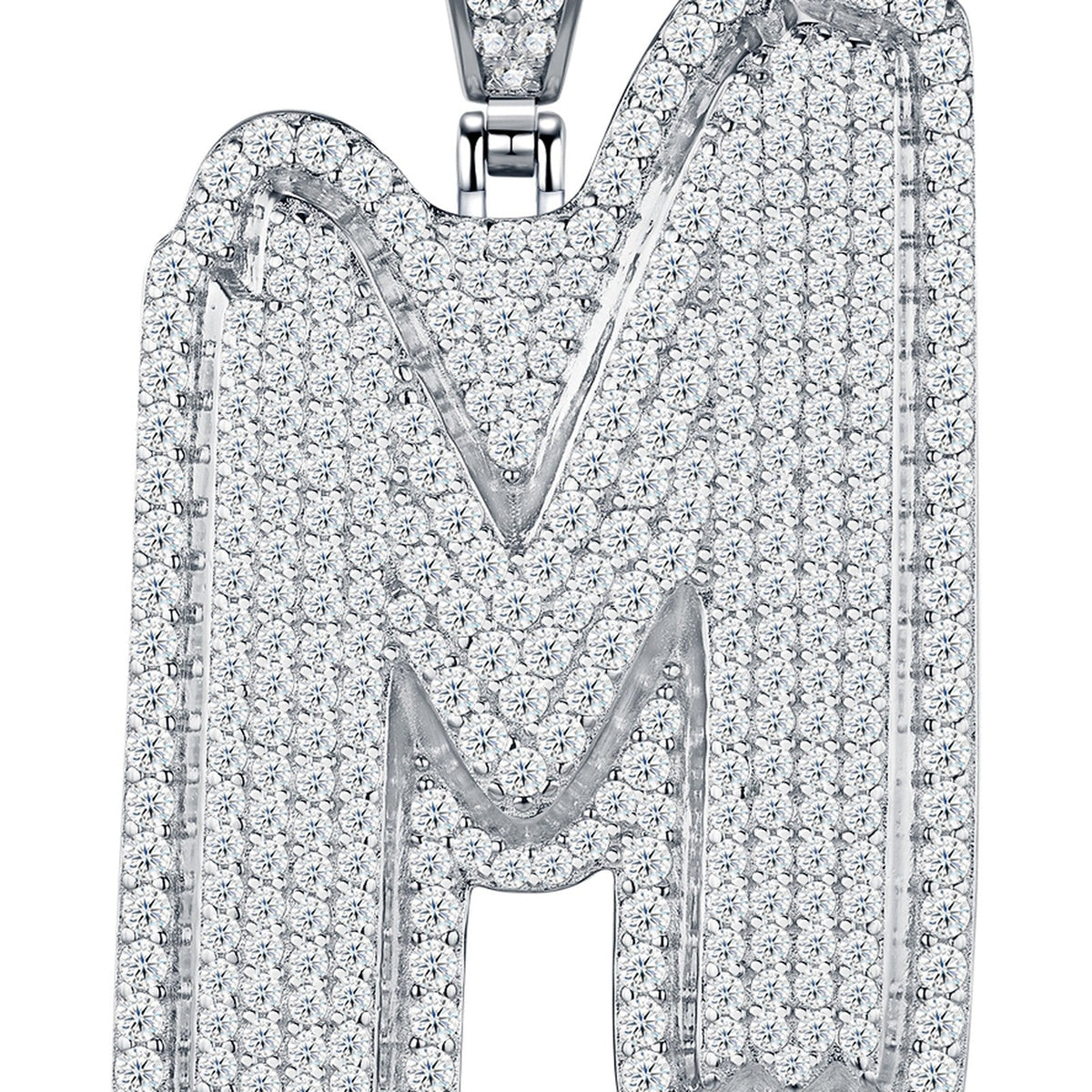 Initial M Moissanite Iced Bubble Pendant Necklace in Sterling Silver
