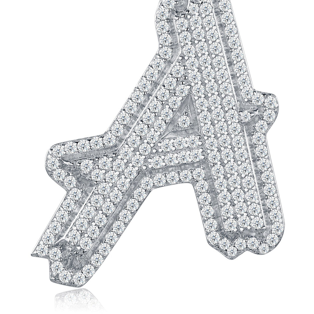 Initial A Moissanite Iced Bubble Pendant Necklace in Sterling Silver