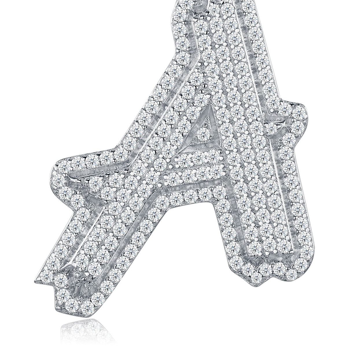 Initial A Moissanite Iced Bubble Pendant Necklace in Sterling Silver