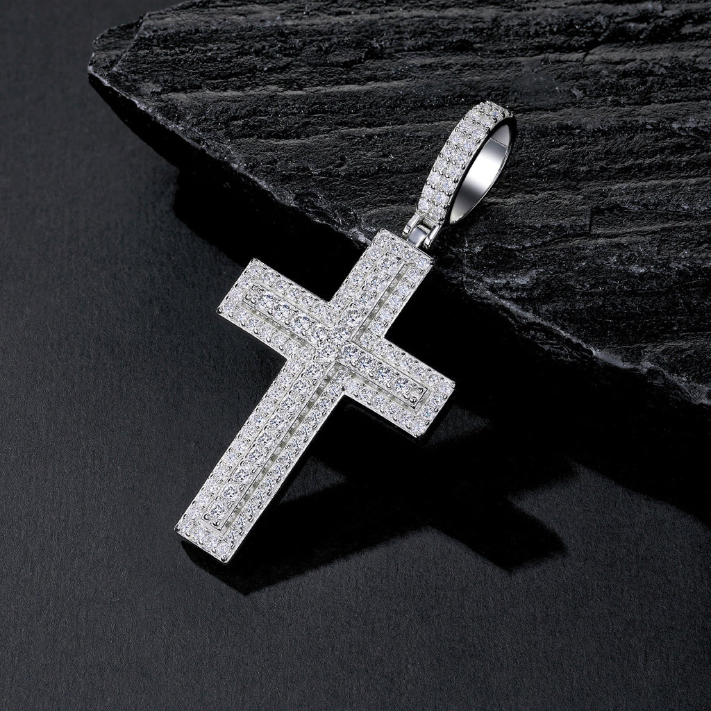 Emmanuel Moissanite Cross Necklace in Sterling Silver