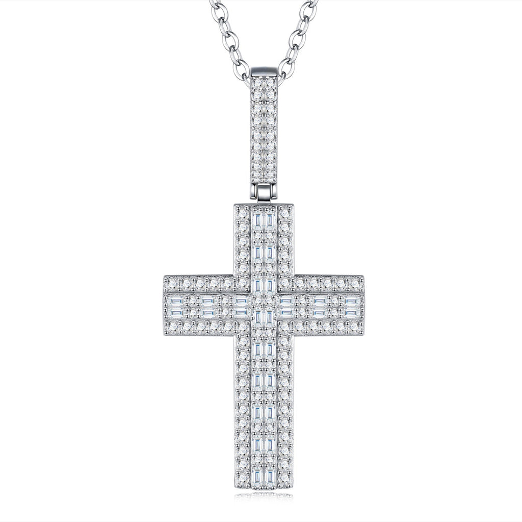 Providence Moissanite Cross Necklace in Sterling Silver