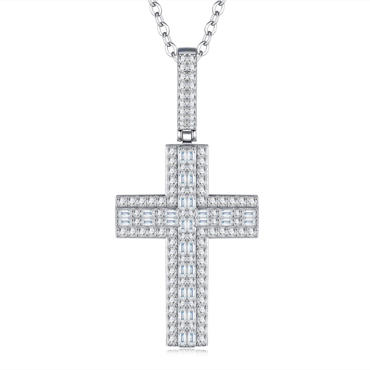 Providence Moissanite Cross Necklace in Sterling Silver