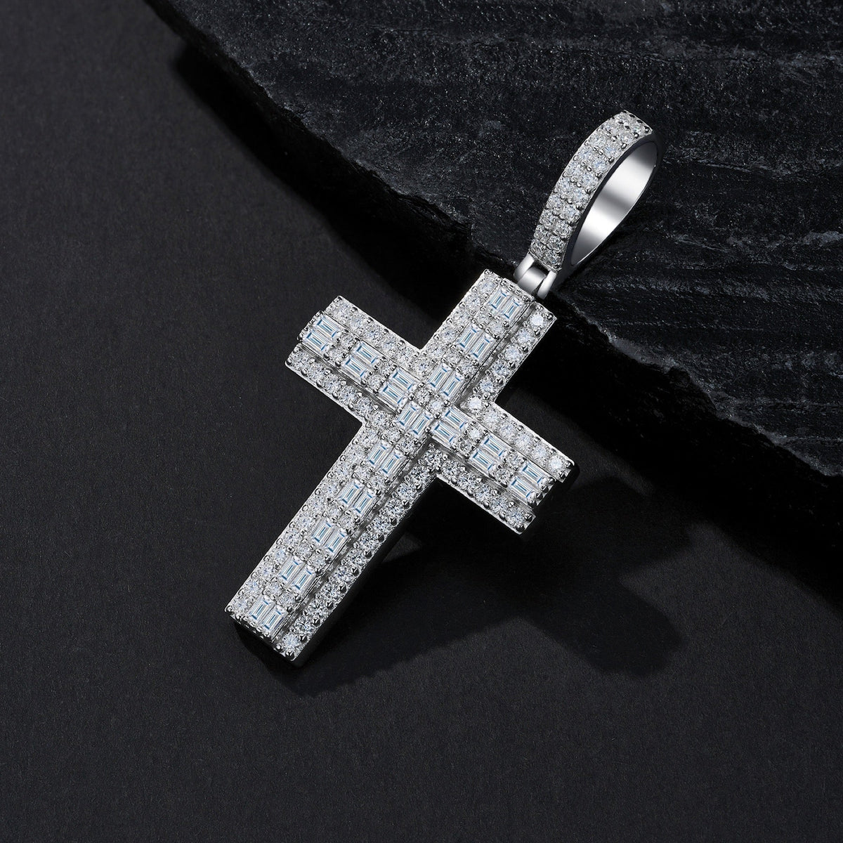 Providence Moissanite Cross Necklace in Sterling Silver