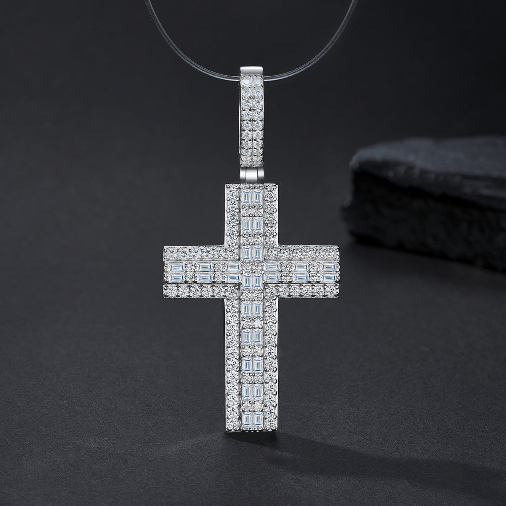 Providence Moissanite Cross Necklace in Sterling Silver