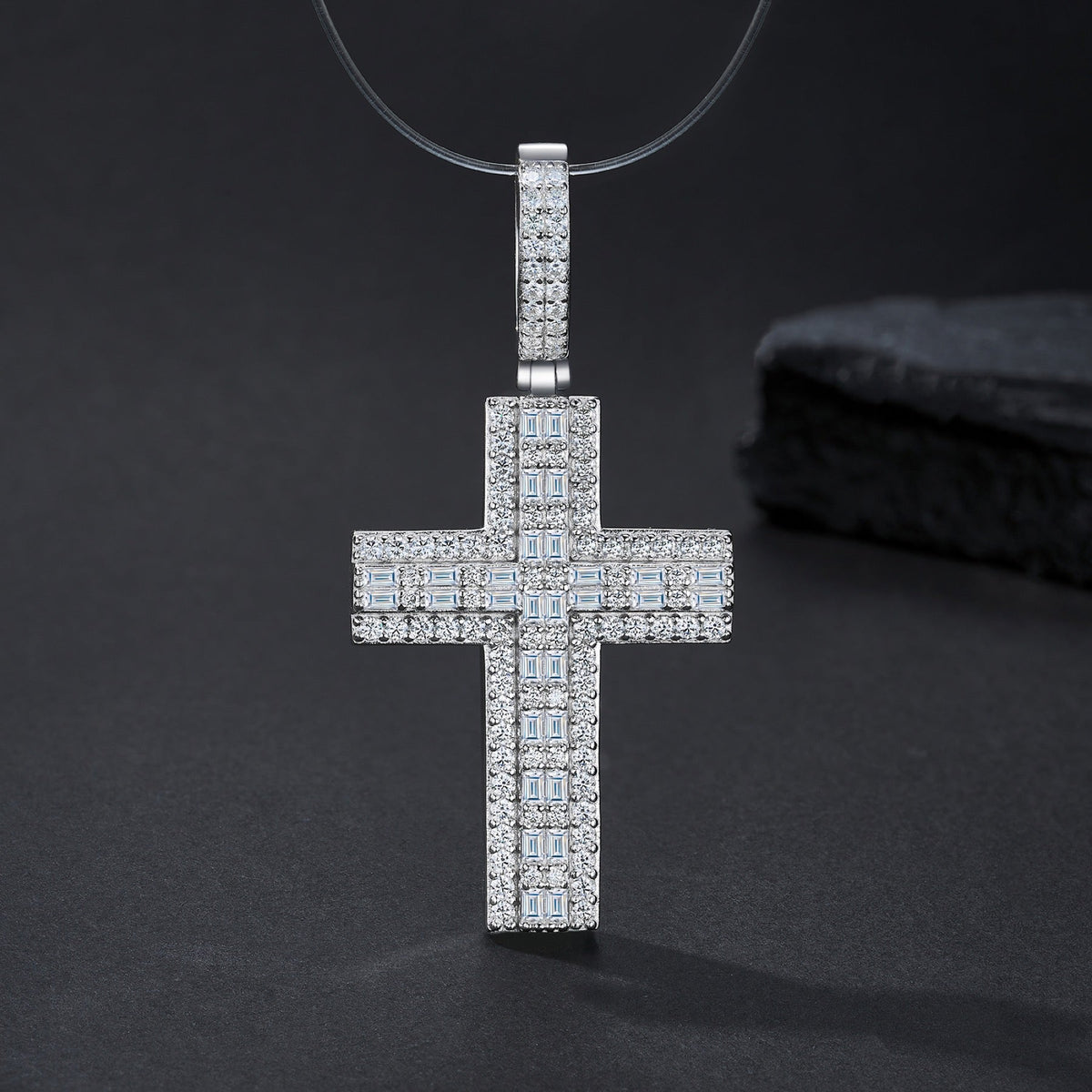 Providence Moissanite Cross Necklace in Sterling Silver