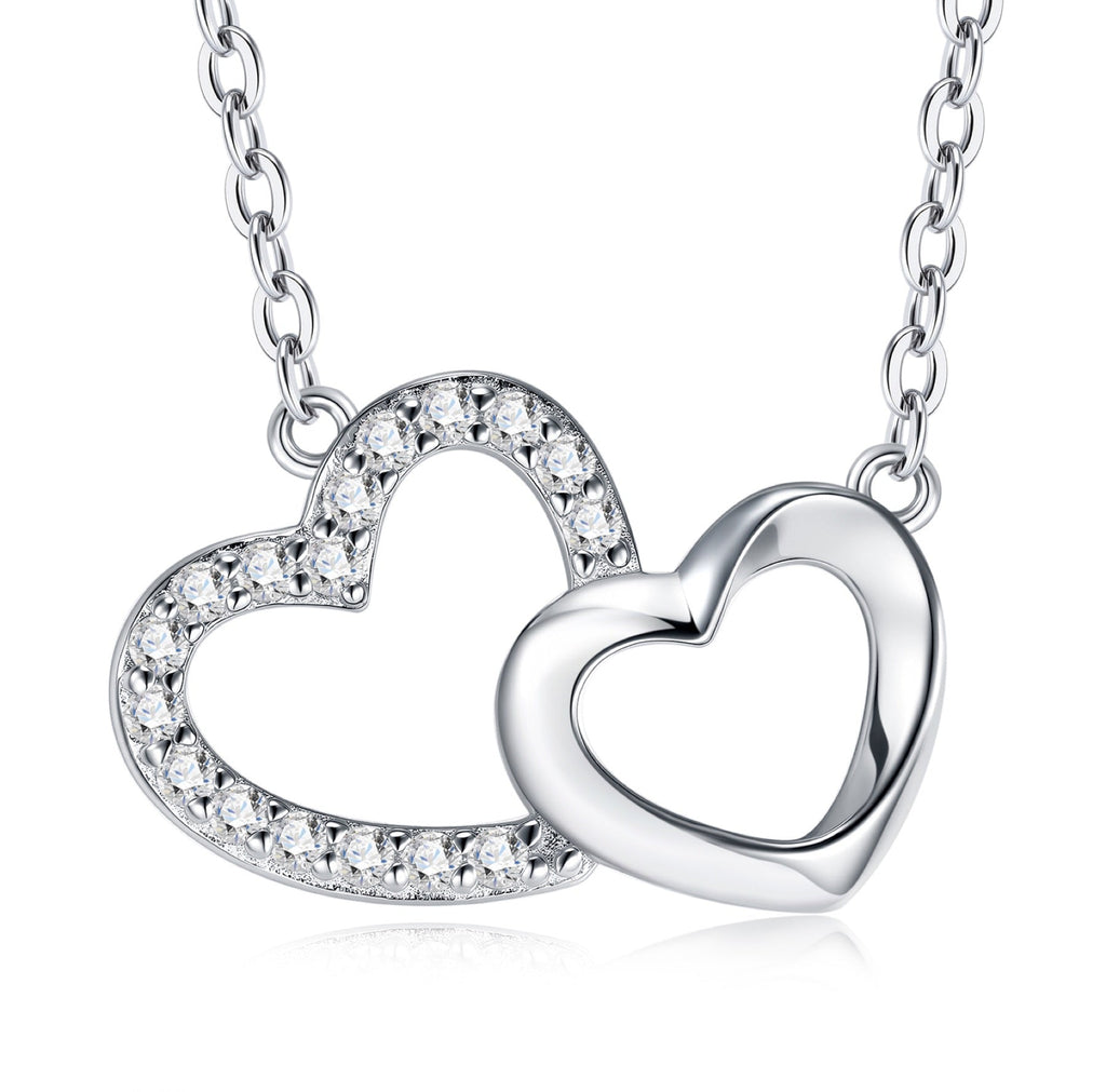Twinheart Moissanite Double Heart Necklace in Sterling Silver